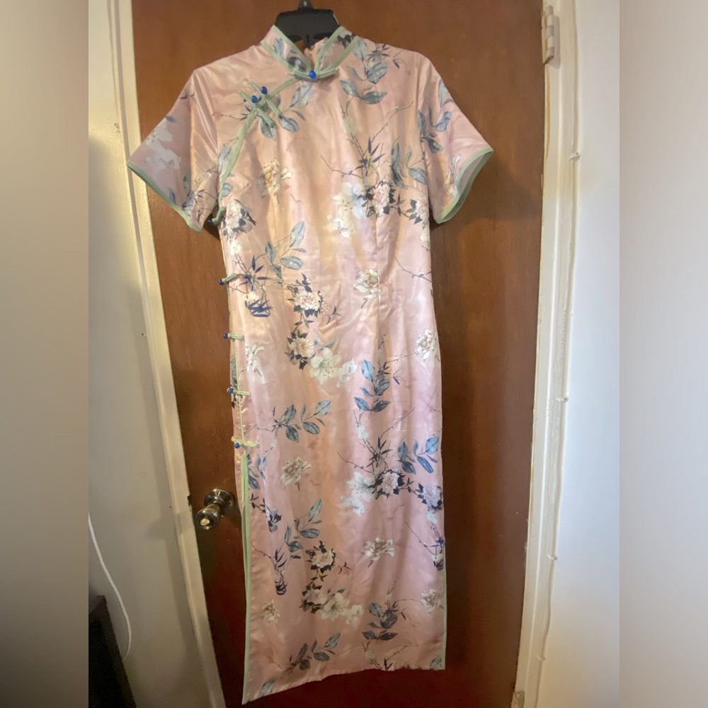 Chinese Spring pink/green qipao cheongsam